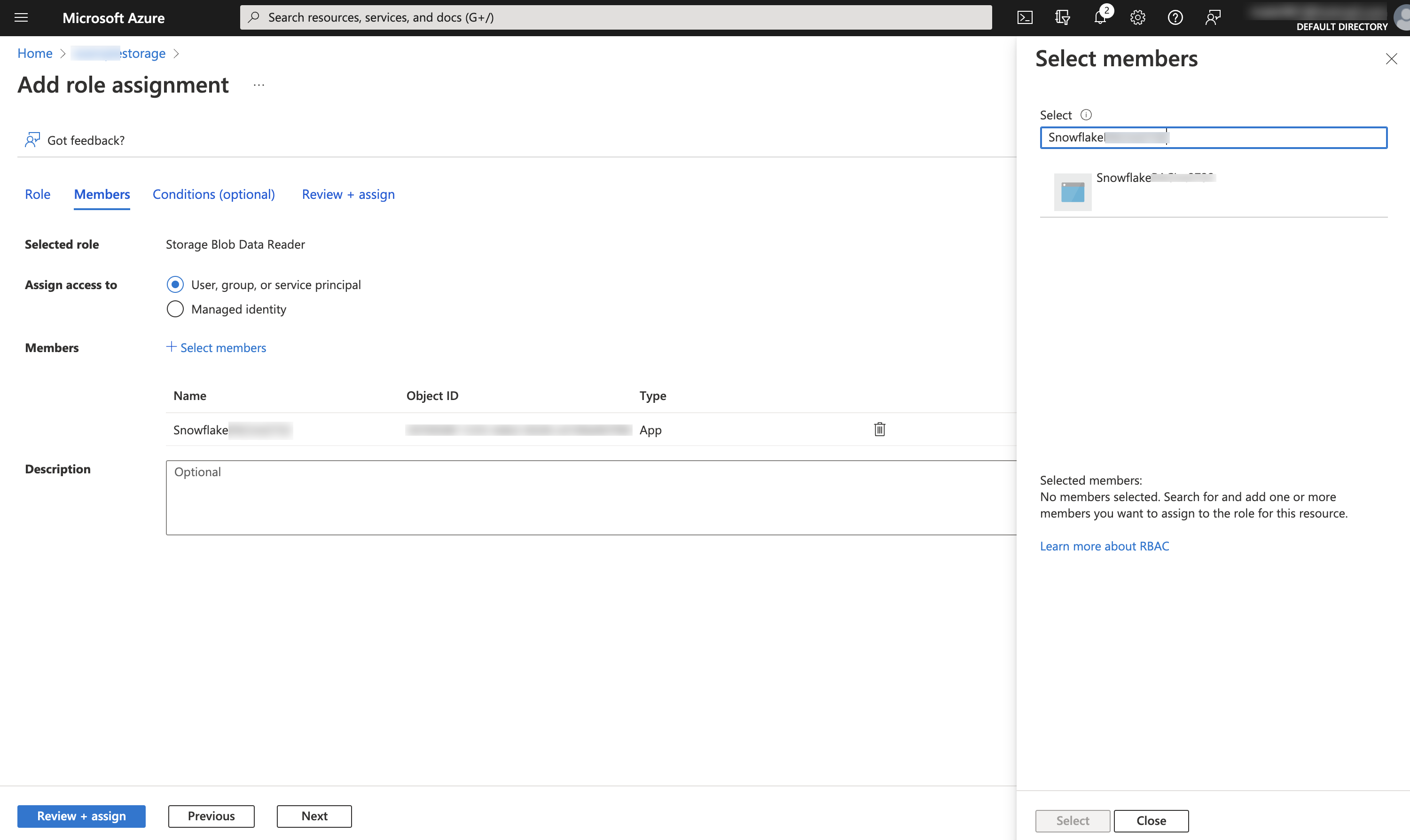 Add role assignment in Azure Storage Console