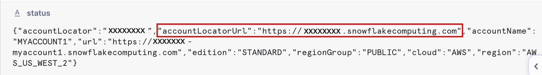 accountLocatorUrl für ein Snowflake Open Catalog-Konto.